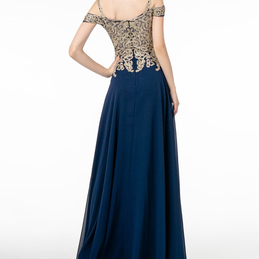 Champagne Off Shoulder Sequined Bodice Dress L2998 - Picture 5 of 8